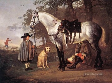 アエルベルト・カイプ Painting - 風景の中の灰色の馬 田舎の画家 アルバート・カイプ